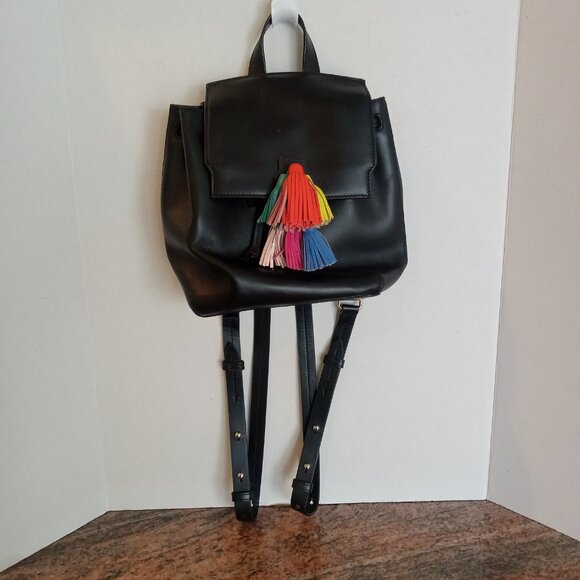 Rebecca Minkoff Black Leather Backpack Bag with Tassels